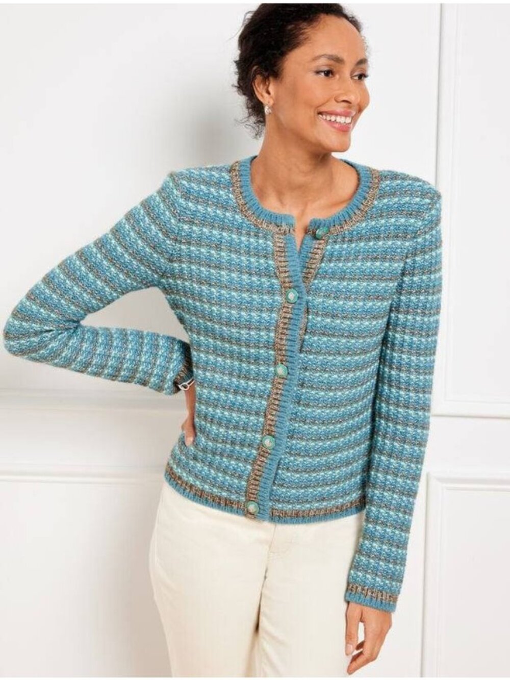 NWT Talbots Tweed Crewneck Cardigan Size Large Petite $ 139